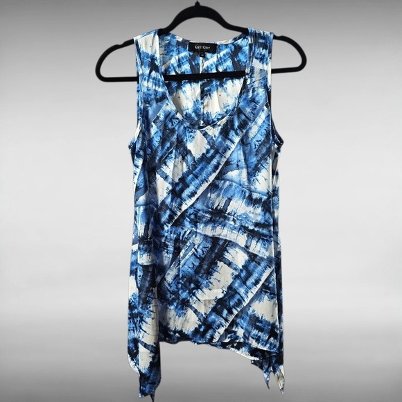 Karen Kane Tops - Karen Kane Boho Coastal Tie Dye Handkerchief Hem Top Blue Sleeveless‎ Womens XS